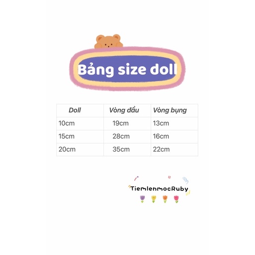 Túi ngủ que kem cho doll 10cm,15cm  nt chọn màu gửi size cho Tiệm