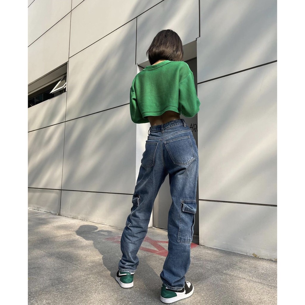 Quần jeans ống rộng màu đậm túi hộp 956 - CHICMONKI