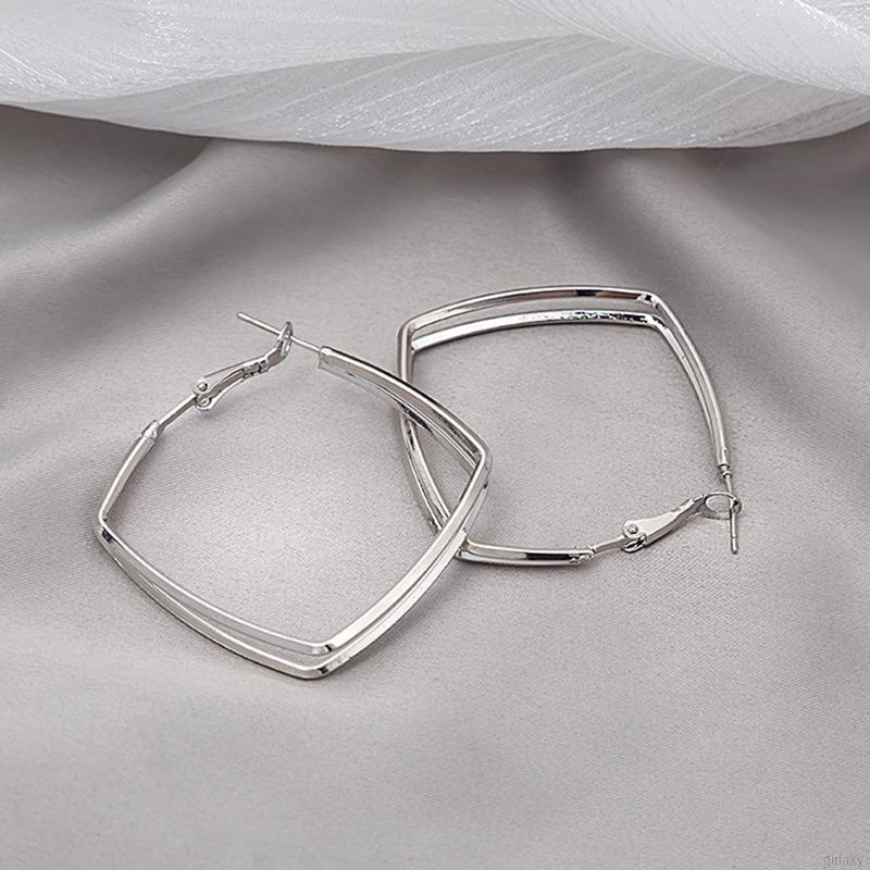 Khuyên tai kim loại hai lớp hình vuông đính đá phong cách hàn quốc