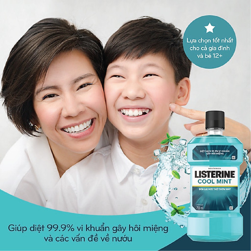 Nước súc miệng Listerine giúp răng trắng sáng tự nhiên, diệt vi khuẩn gây hôi miệng
