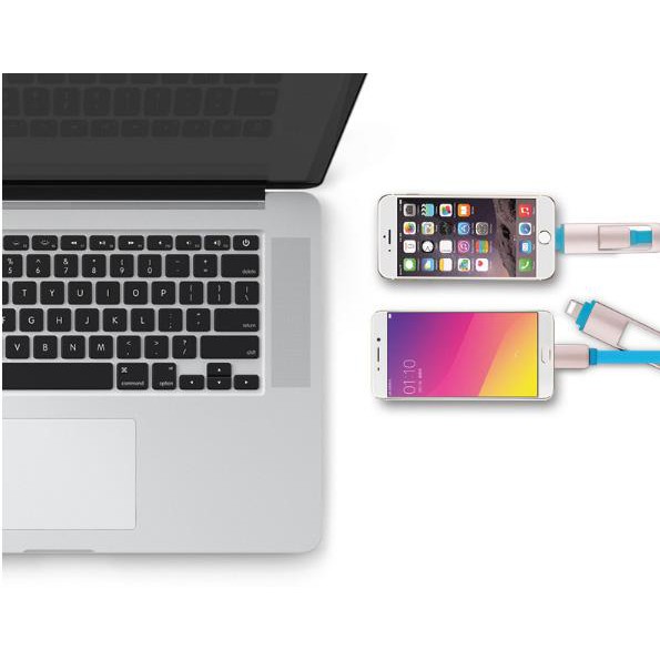 AN Cáp sạc đa năng dây rút 2 đầu 2in1 trong 1 + Micro USB cho android và ip