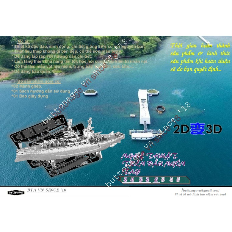 Mô Hình Lắp Ráp 3d Tàu chiến USS Arizona