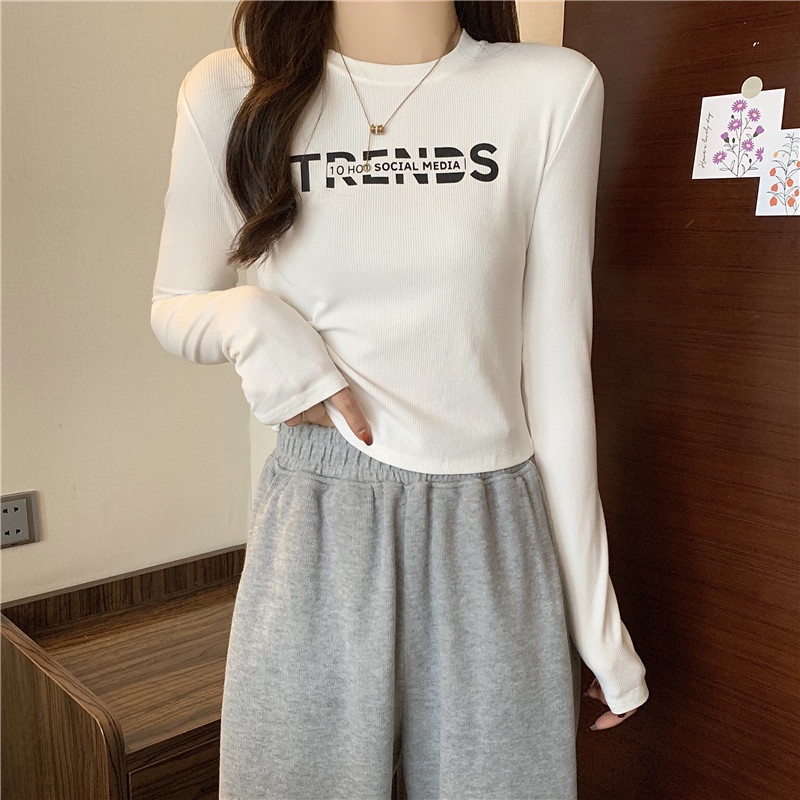SUXI Áo Thun Tay Dài Dáng Rộng Màu Sắc Đơn Giản In Chữ Thời Trang Xuân Thu Dành Cho Nữ