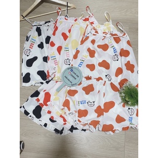 Bộ lụa đùi 2 dây bò sữa form rộng Bộ mặc nhà Linh Htt