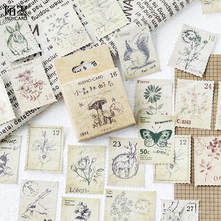 Sticker chủ đề Tem Nấm (Vintage) - Hộp 46 miếng dán trang trí sổ tay Bullet Journal - M033