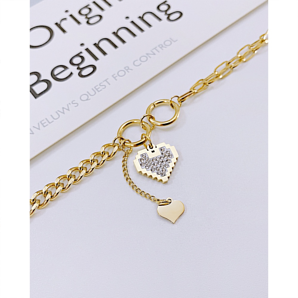 Vòng Tay Thép Titan Đính Đá Zircon Hình Trái Tim Thời Trang Mới Cho Bạn Gái