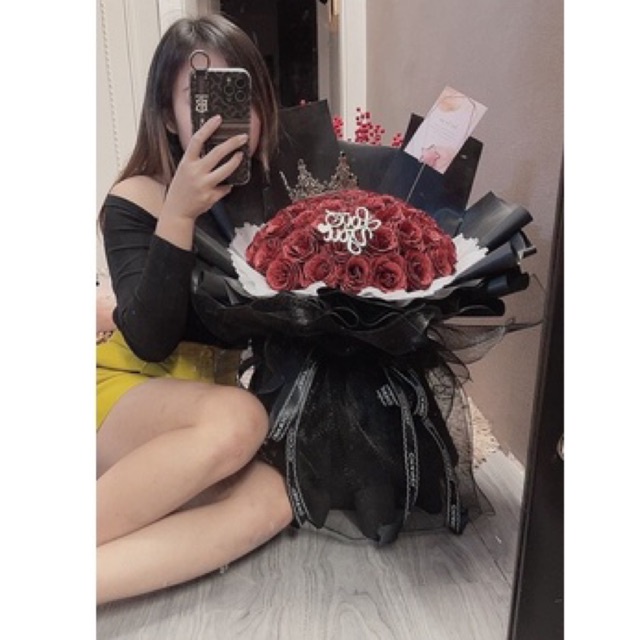 Bó hoa nhũ 50bông bó giấy Xốp Hàn xịn. Tặng full phụ kiện