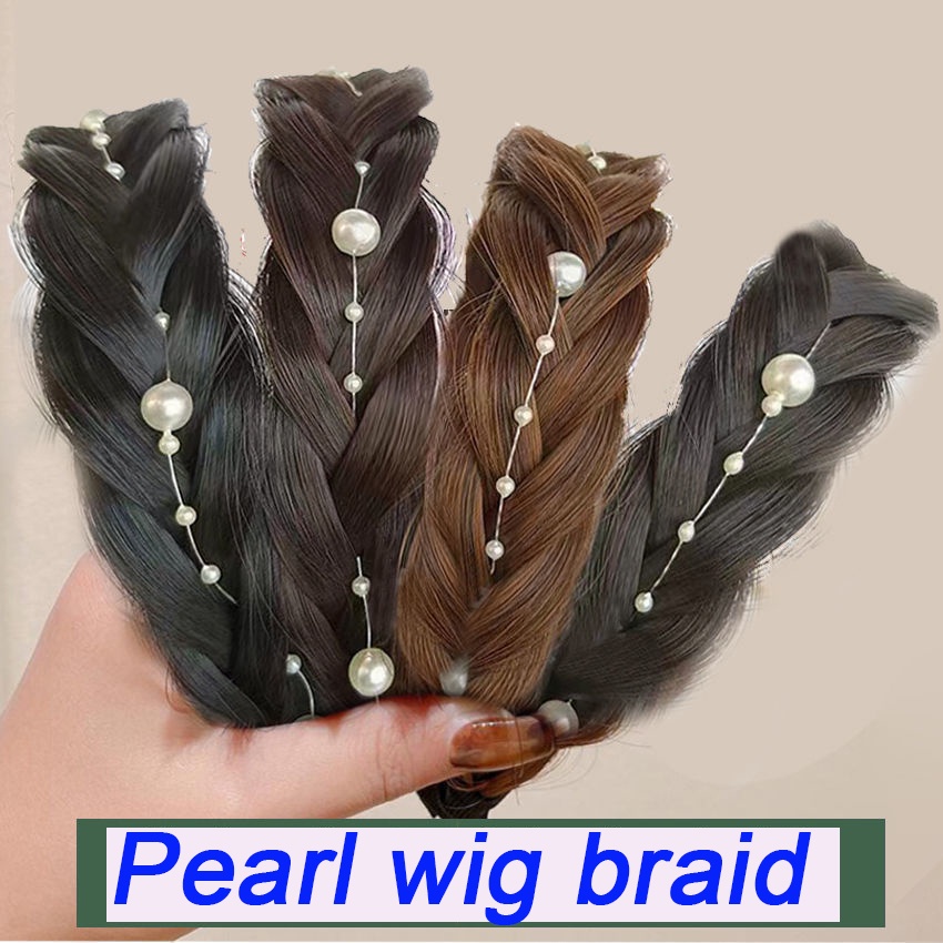 Băng Đô Kiểu Tóc Tết Đính Ngọc Trai Giả Bản Rộng Không Trượt Dành Cho Nữ