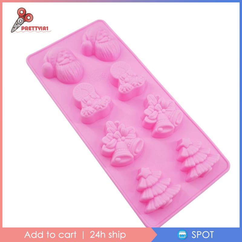 [Prettyia1] Khuôn Silicone Làm Bánh 8 Ngăn Chủ Đề Giáng Sinh