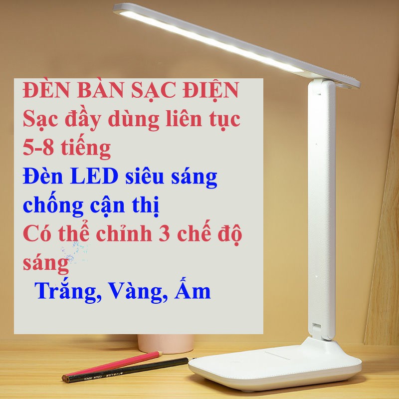 Đèn học đèn bàn chống cận thị tích điện, tích hợp pin sạc không lo mất điện