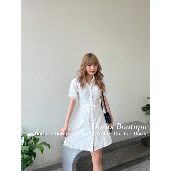 Váy sơ mi đũi trắng buộc, Đầm sơ mi CUT OUT lưng Hàn Quốc | BigBuy360 - bigbuy360.vn