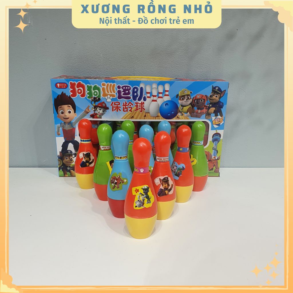 Bộ đồ chơi Bolling chủ đề chó cứu hộ cho bé gồm 10 chai bolling và 2 bóng ném
