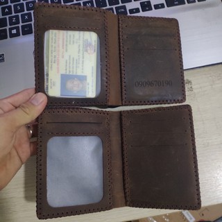 Ví đứng nam da sáp, da bò thật 100% handmade