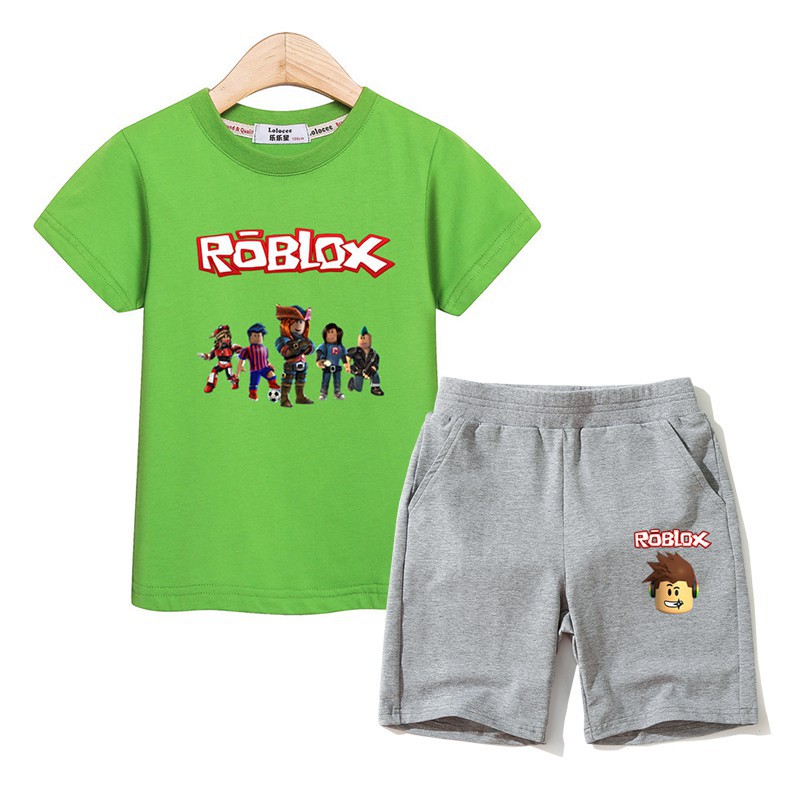 Bộ đồ 2 món áo thun tay ngắn và quần ngắn thời trang mùa hè in hình Roblox cho bé trai
