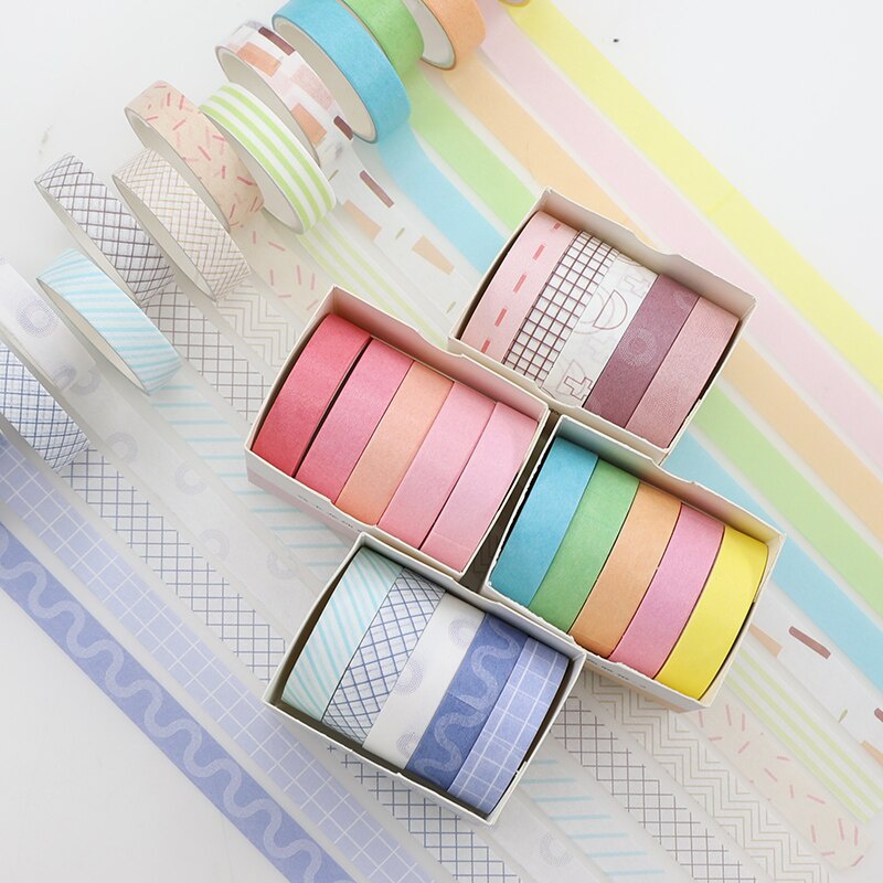 Set 5 cuộn băng keo Washi dán trang trí sổ tay/nhật ký dễ thương