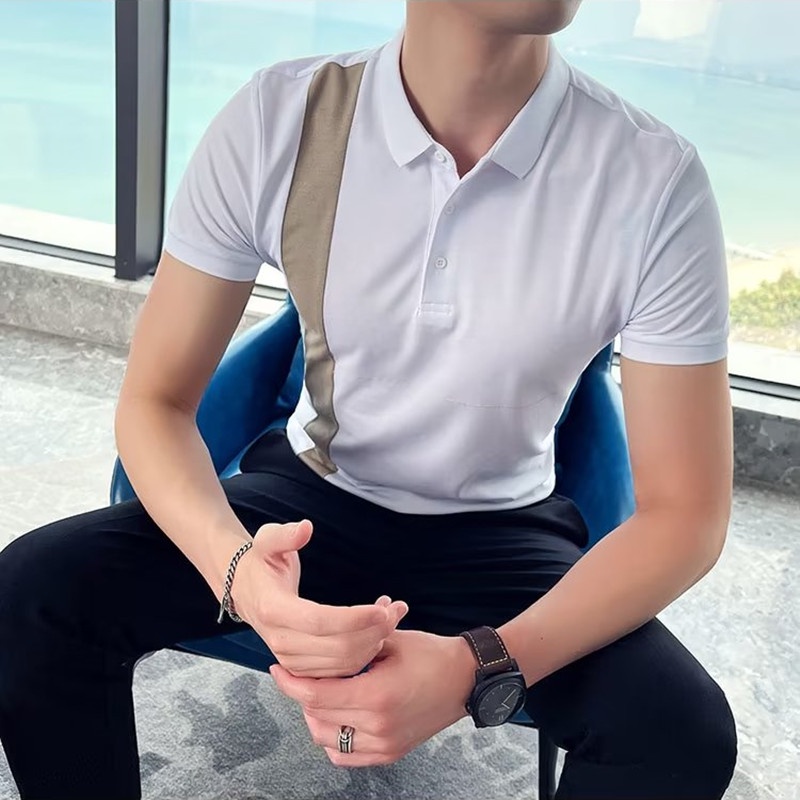 Áo Thun Polo Tay Ngắn Cổ Bẻ Dáng Ôm Phối Màu Tương Phản Kiểu Anh Thời Trang Mùa Hè Cho Nam Size M-5XL 3 Màu