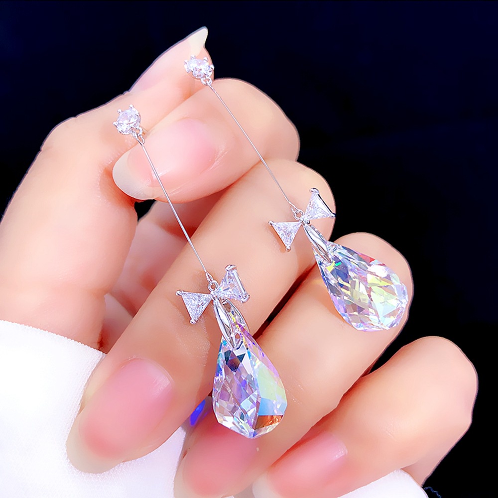 Bông tai ETRENDY dáng dài đính pha lê xinh xắn sang trọng cho nữ