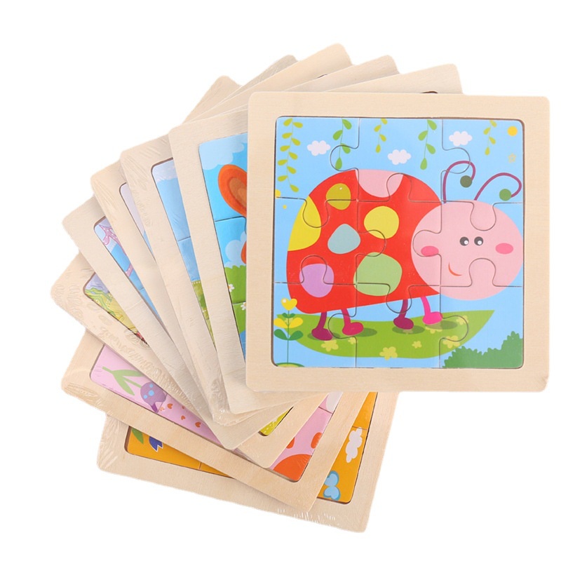 ZHAN QI TOYS Bộ đồ chơi xếp hình nhỏ nhắn làm từ gỗ họa tiết động vật kiểu hoạt hình 2d đáng yêu an toàn dành cho bé