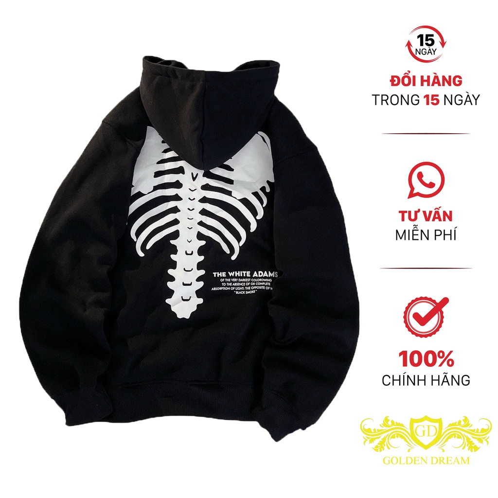 Áo Hoodie Form rộng in hình Bộ Xương unisex nam nữ golden dream