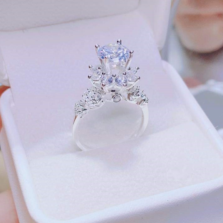 Nhẫn bạc nữ họa tiết đính đá li to lấp lánh, Nhẫn nữ chất liệu bạc ta sang trọng cá tính