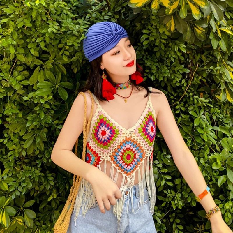 Áo Hai Dây Cổ Chữ V Đan Len Nhiều Màu Sắc Phong Cách Boho Cổ Điển Thời Trang Mùa Hè Cho Nữ