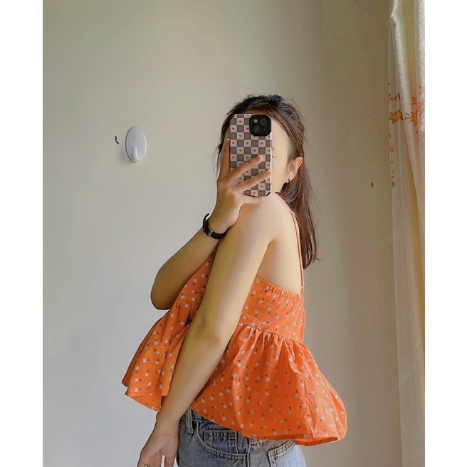 Áo 2 dây thô cotton hoa nhí