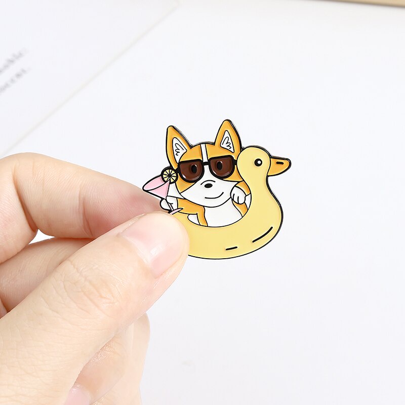 Ghim cài áo hình chú chó corgi hoạt hình dễ thương