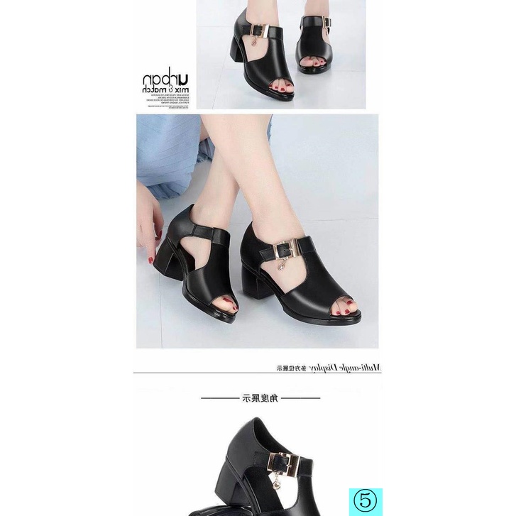 Song Sandal Da Thật Gót Vừa Dày Dặn Phong Cách Mới Mùa Hè Dễ Phối Đồ Dành Cho Phụ Nữ Trung Niên