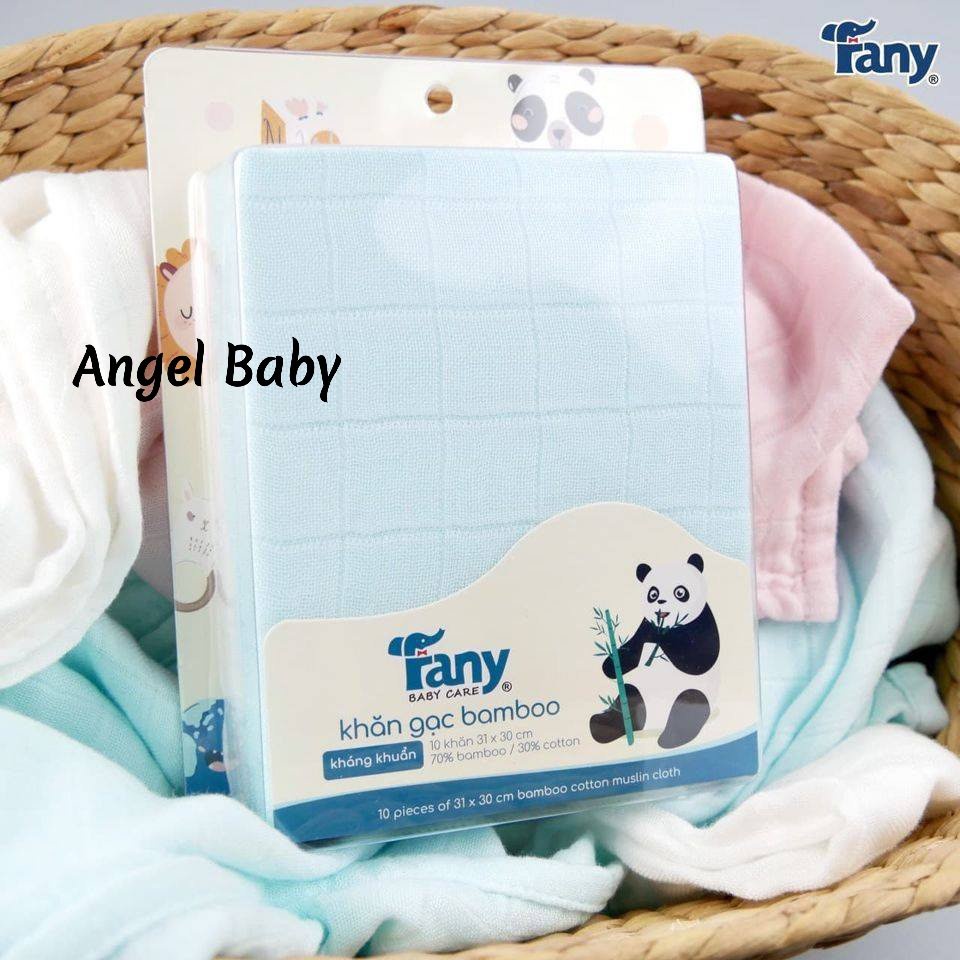 Hộp 10 Khăn Sữa Cho Bé Sợi Tre Fany Cao Cấp, Khăn Xô Kháng Khuẩn Mềm Mịm Thấm Hút Tốt, Không Xù Lông 31x31cm