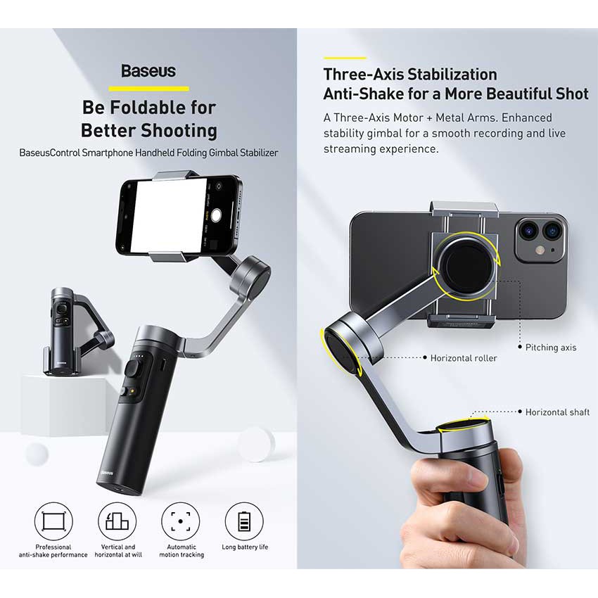 Tay cầm chống rung đa năng cho điện thoại máy ảnh Baseus BC02 Control Smartphone Handheld Folding Gimbal Stabilizer