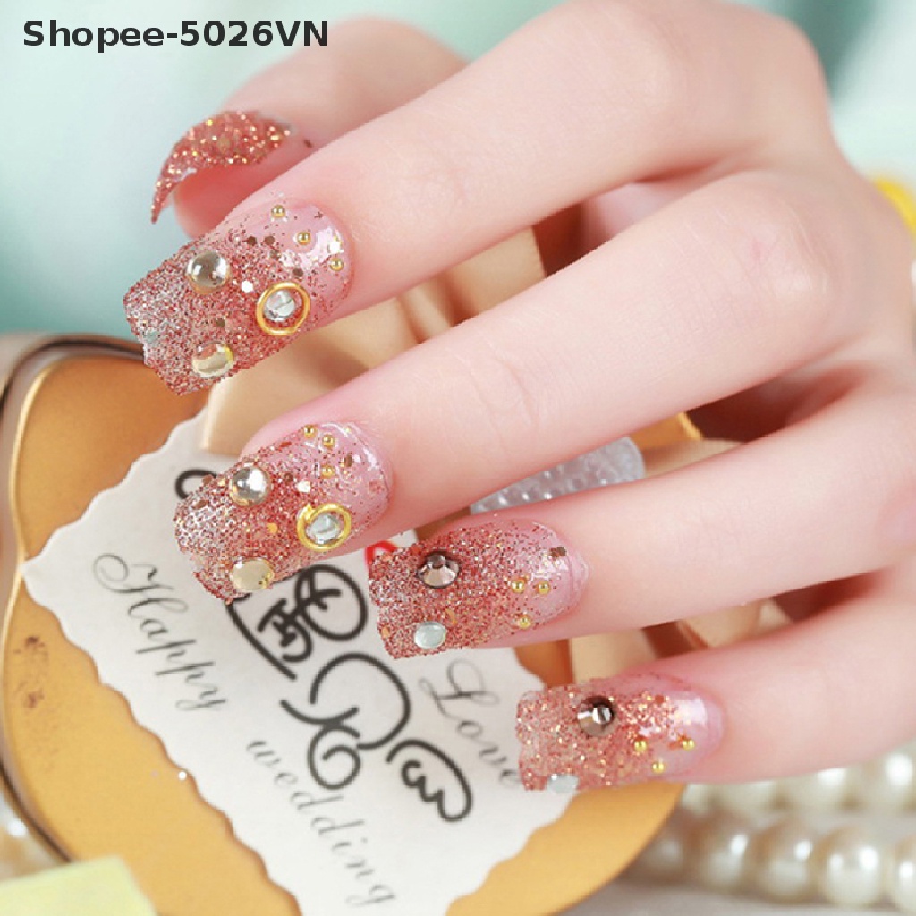 Hộp 24 Móng Tay Giả Che Phủ Toàn Diện Màu Vàng Kim Dùng Trong studio Chụp Ảnh