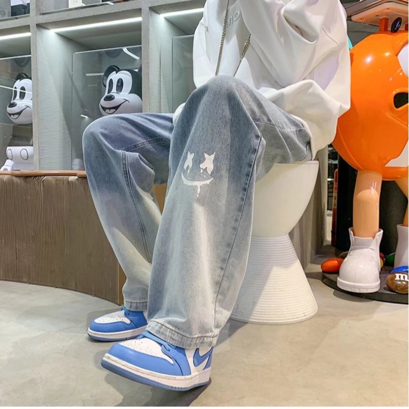 Quần jean ống rộng dáng suông màu gradient phong cách hip hop thời trang mùa thu cho nam