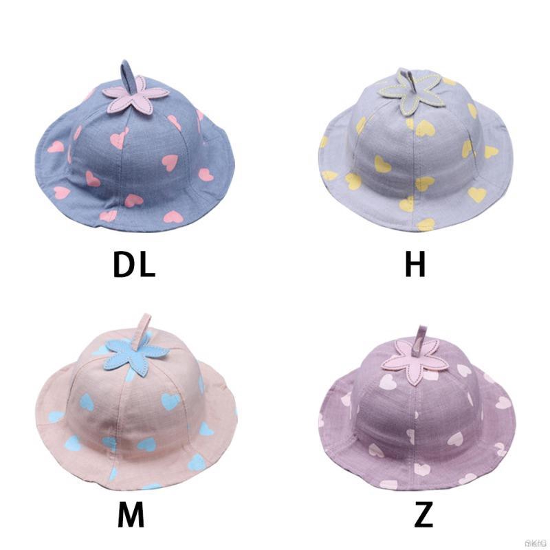 Mũ Bucket trang trí họa tiết trái tim đáng yêu cho bé