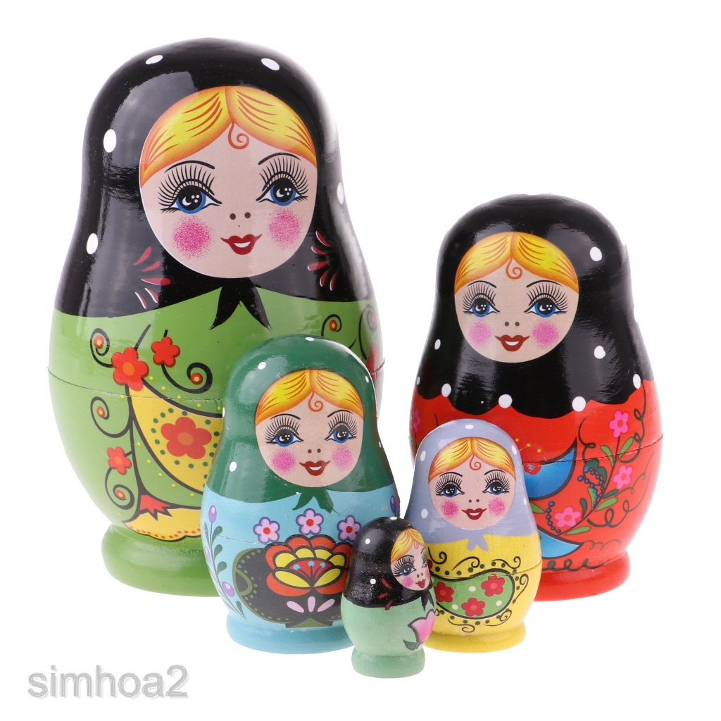 Bộ 5 Búp Bê Phong Cách Nga Matryoshka Bằng Gỗ