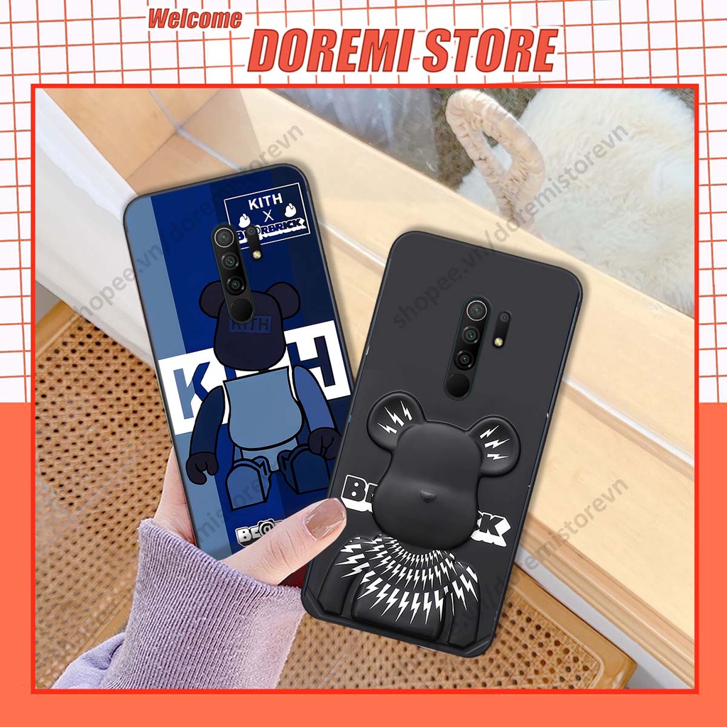 Ốp lưng Xiaomi Redmi 9 hình kaws, kith, bear brick nổi 3D phong cách độc đáo