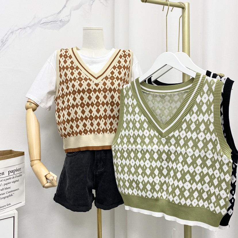 Áo Len Nữ Không Tay Cổ Chữ V Phong Cách Hàn Quốc