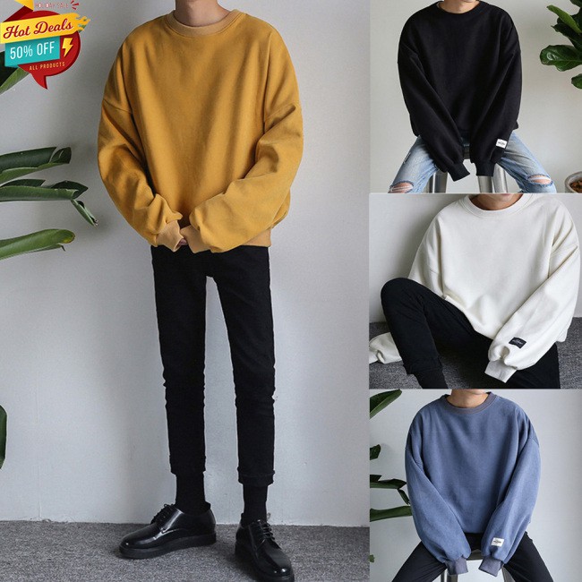 COD Women Men Round-Necked Loose Long-Sleeved Oversize Casual Sweatshirts for Campus