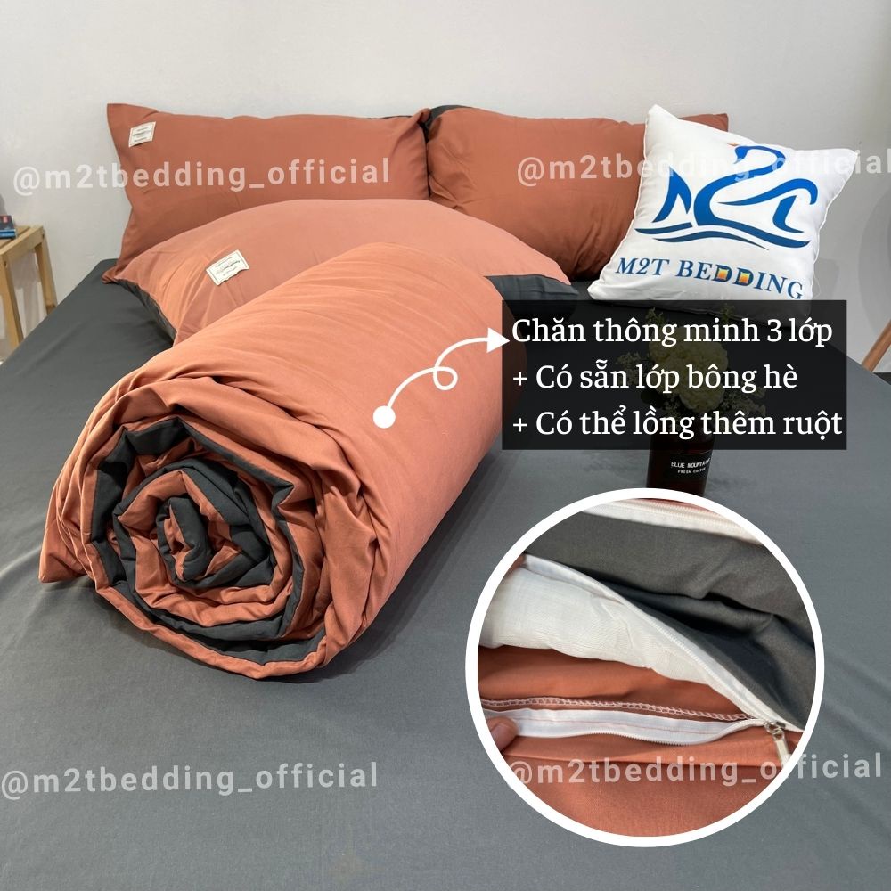 Bộ chăn ga gối Cotton TC M2T BEDDIND Luxury chăn chần bông thông minh drap giường đủ kích thước đệm và màu sắc