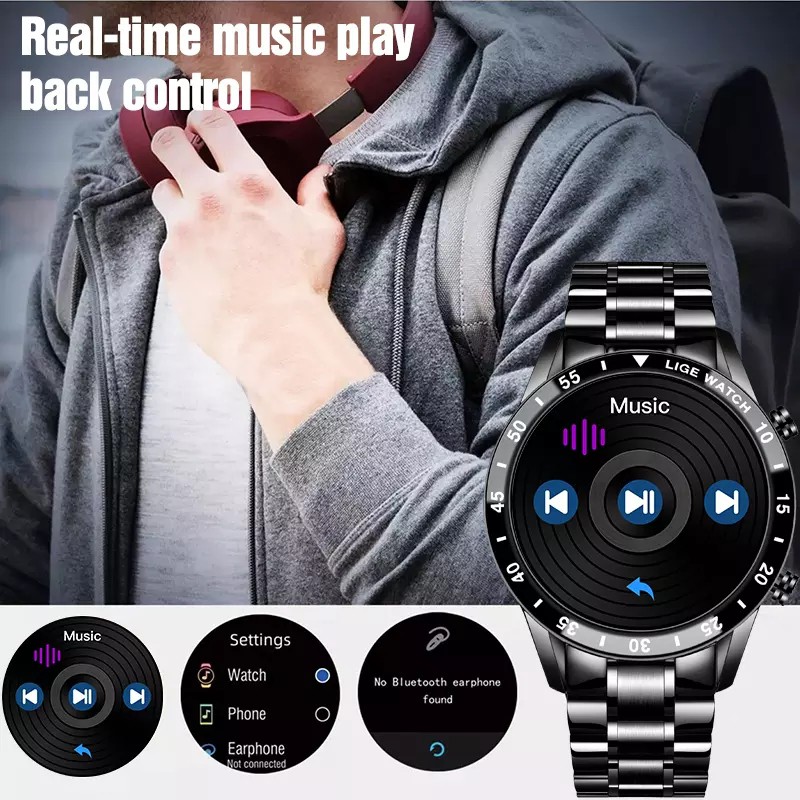 Đồng Hồ Thể Thao Thông Minh LIGE Màn Hình Cảm Ứng Toàn Bộ Chống Thấm Nước IP67 Bluetooth Cho Android iOS Mới 2021