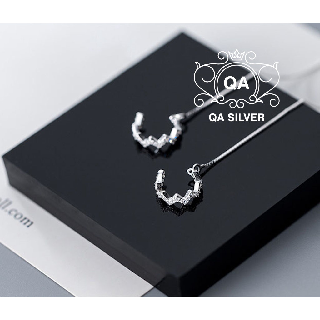 Khuyên tai bạc 925 kẹp vành răng cưa đính đá bông nữ dài S925 ZIGZAG Silver Earrings QA SILVER EA180101