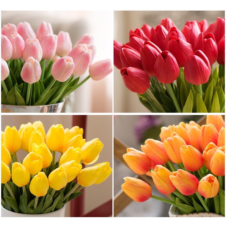 Hoa Tulip (Tuy líp) giả lá xoăn bằng cao su non (hàng cao cấp) mùi thơm nhẹ, giống thật 99%