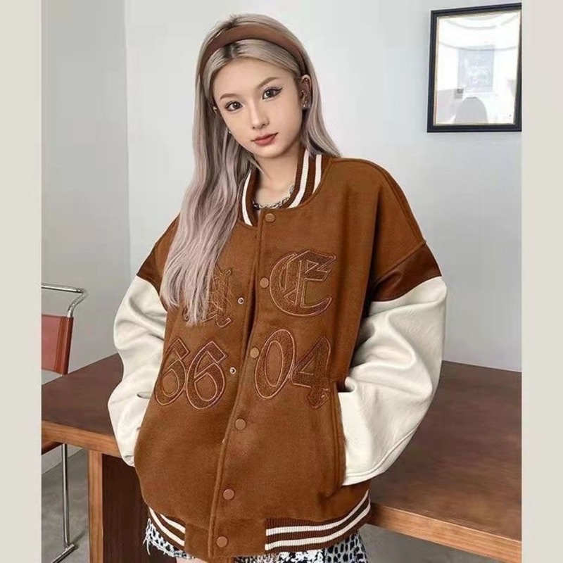 Áo khoác bomber bóng chày chất nhung mịn màu siêu trendy 2021