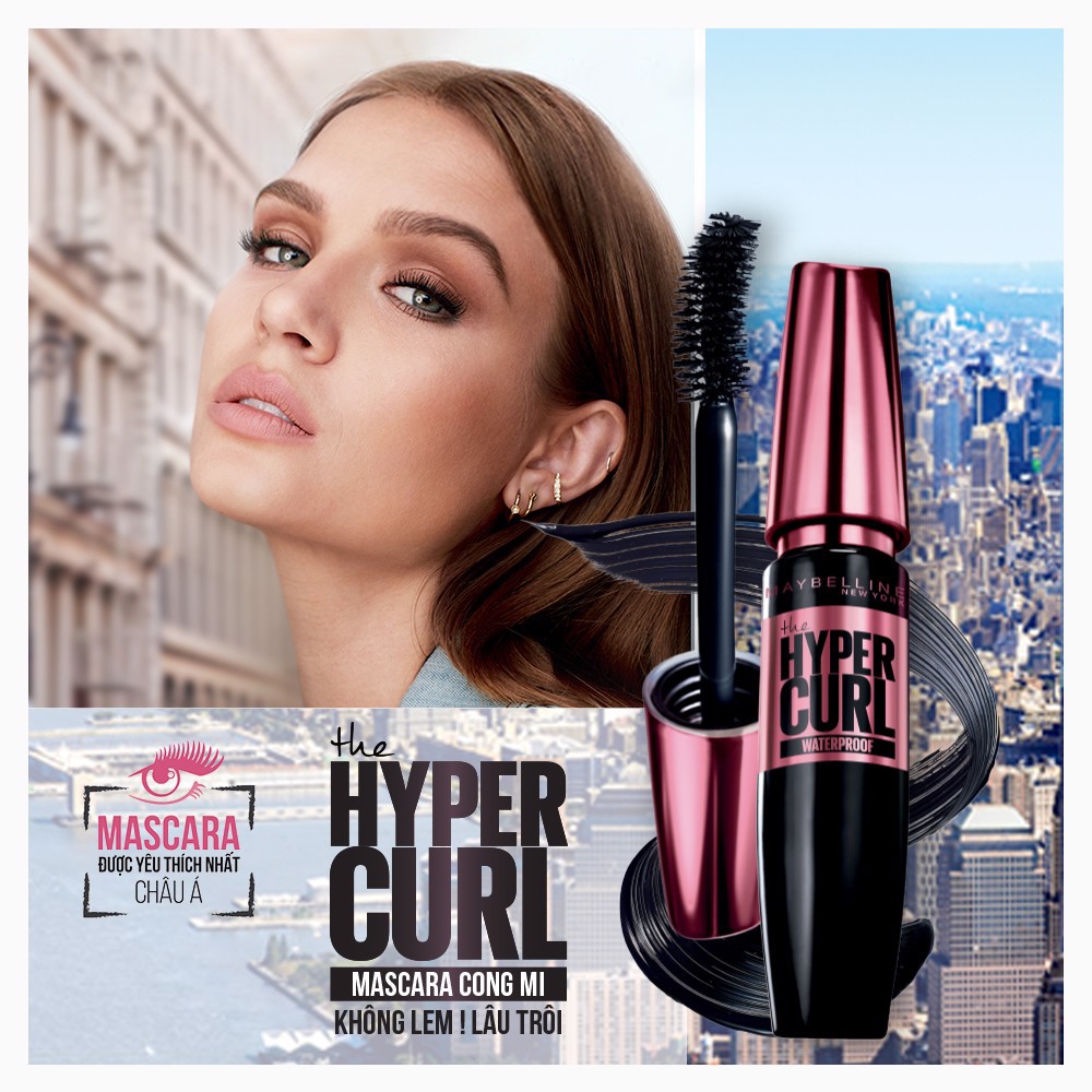 Mascara Dài Mi Và Cong Mi Maybelline New York Hyper Curl Waterproof Chuốt Mi Đen Không Lem Không Trôi 9.2ml