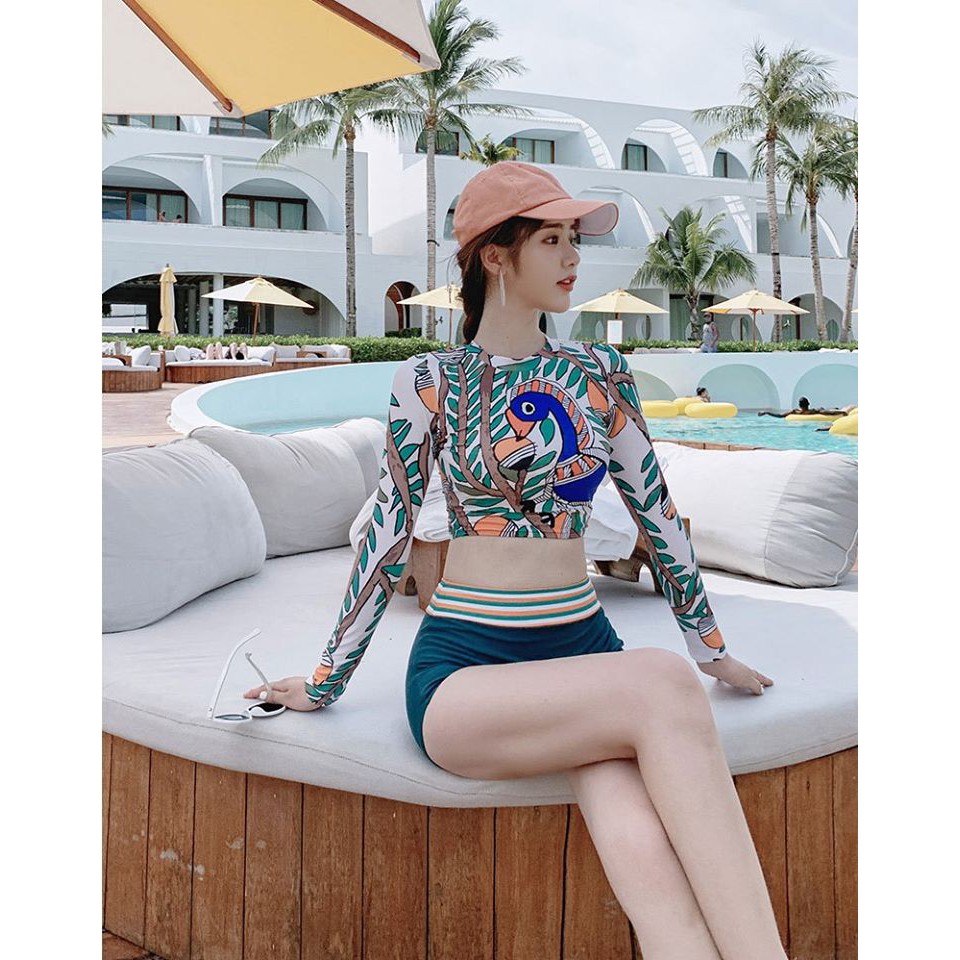Bộ đồ bơi nữ CAO CẤP dài tay quần cạp cao che bụng siêu tôn dáng