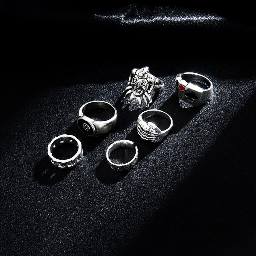 Bộ 6 Nhẫn Thiết Kế Hình Lá Bài Phong Cách Punk Hàn Quốc Thời Trang Cho Nam