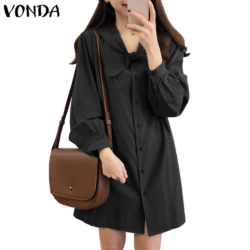 VONDA Đầm Tay Dài Cổ Búp Bê Phối Nút Kiểu Hàn Quốc Xinh Xắn Cho Nữ | BigBuy360 - bigbuy360.vn