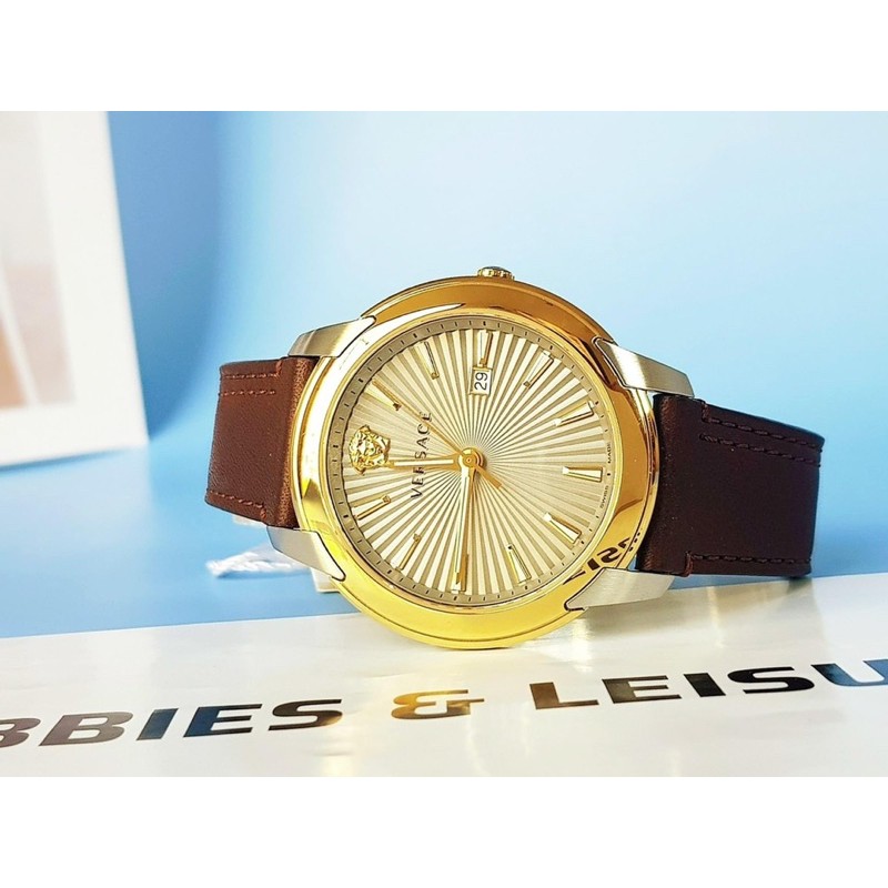 Đồng hồ nam Versace V- Ủban màu gold dây da .