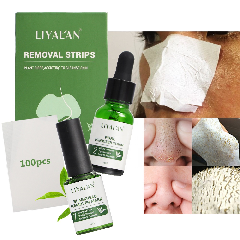 LIYAL'AN  3 In 1 Blackhead Clean Kit Tea Tree Oil Shrink Purify Repair Face Serum