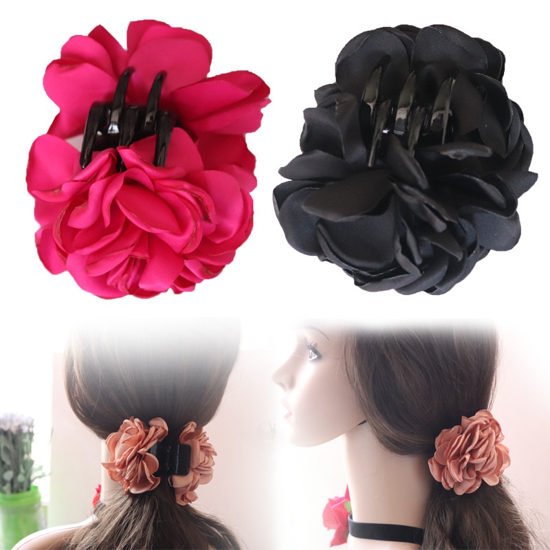 Kẹp Tóc Hình Hoa Hồng Bằng Ruy Băng Có Giá Đỡ Cho Nữ