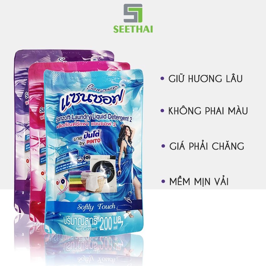COMBO 10 nước giặt xả SANZOFT ngát hương bền lâu Thái Lan 200ml - túi - giao màu ngẫu nhiên